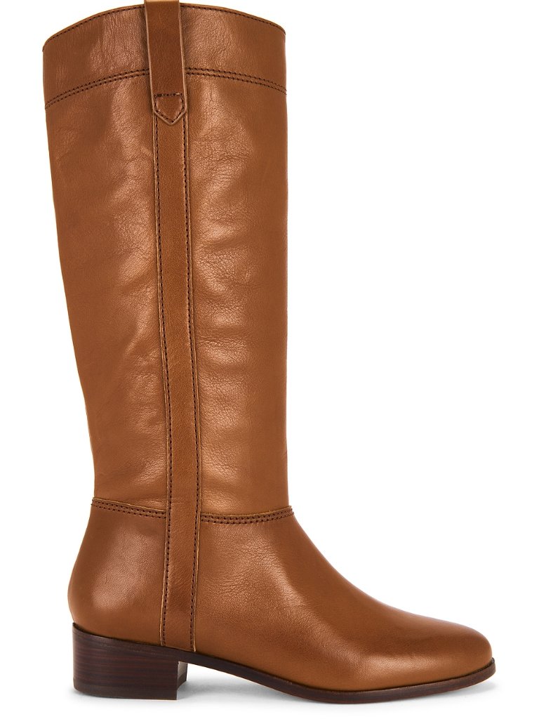 Veronica Beard Dwyer Boot In Caramel Brown Leather Knee High Heel Cowboy